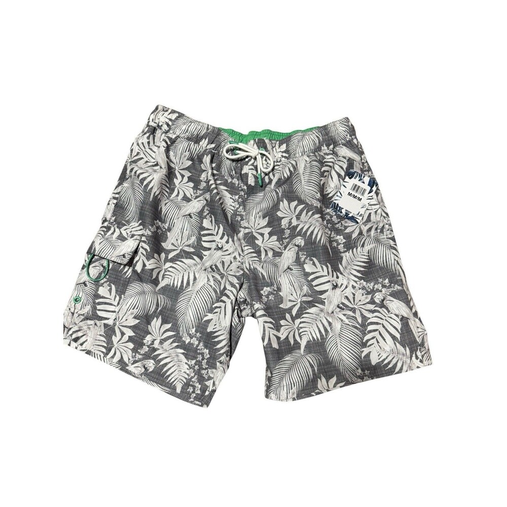 Havana Jim Parrot Print Gray/White Floral Mens Swim Shorts Trunks Medium NWT